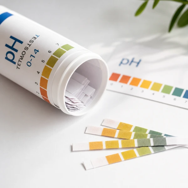 Bandelettes de test de pH sur fond blanc