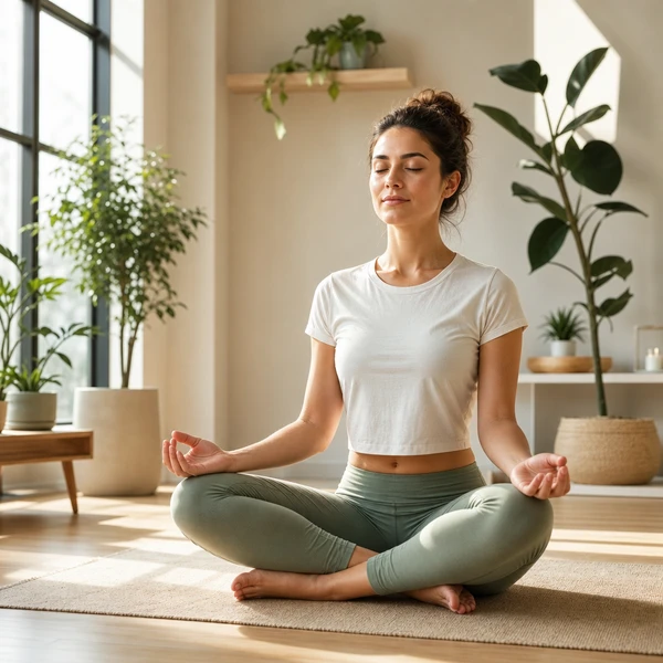 Personne en méditation dans un espace lumineux et apaisant