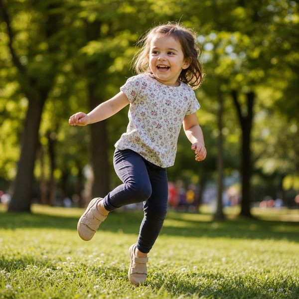 Enfant jouant avec énergie dans un parc ensoleillé